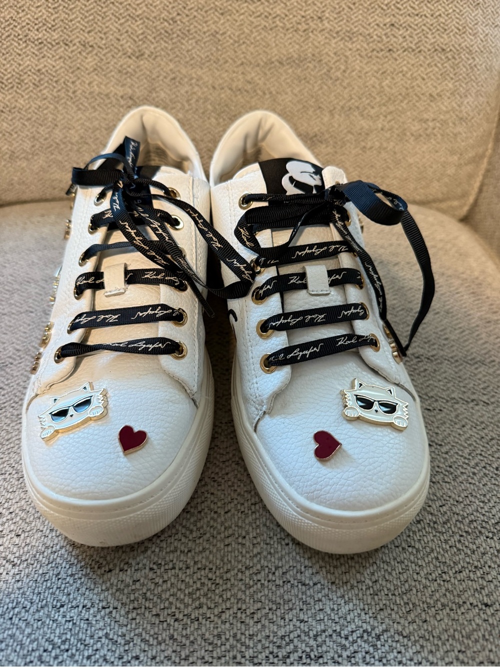 White Embellished Platform Sneakers with Heart & Character Details - Picture 2 of 4